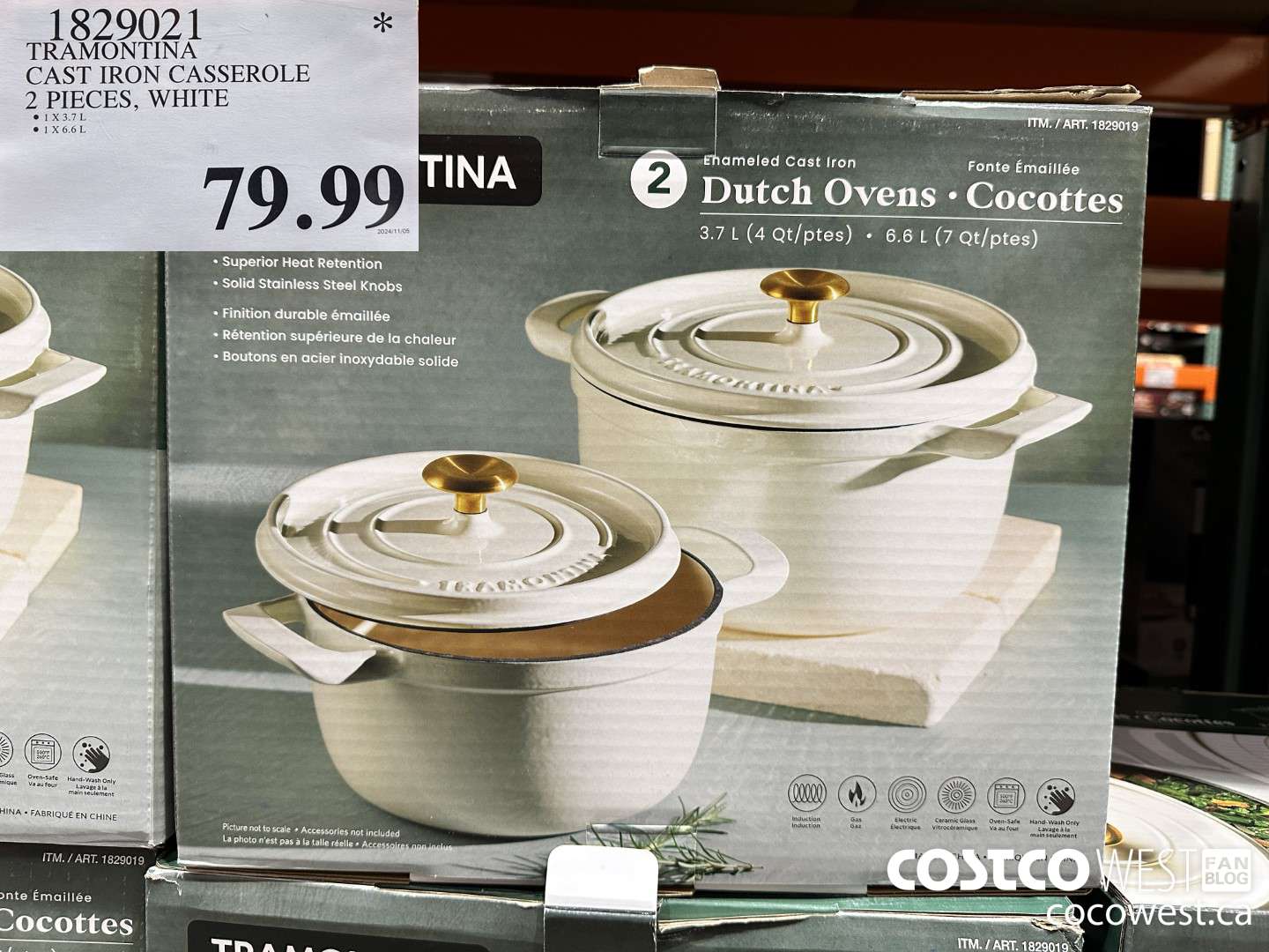 1829021 TRAMONTINA CAST IRON CASSEROLE 2 PIECES, WHITE $79.99