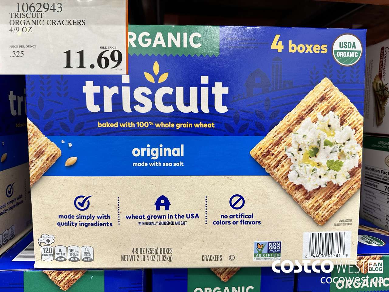 1062943 TRISCUIT ORGANIC CRACKERS 4/9 OZ $11.69