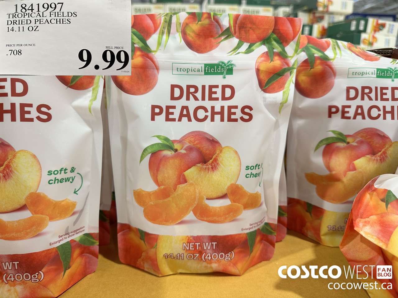 1841997 TROPICAL FIELDS DRIED PEACHES 14.11 OZ $9.99