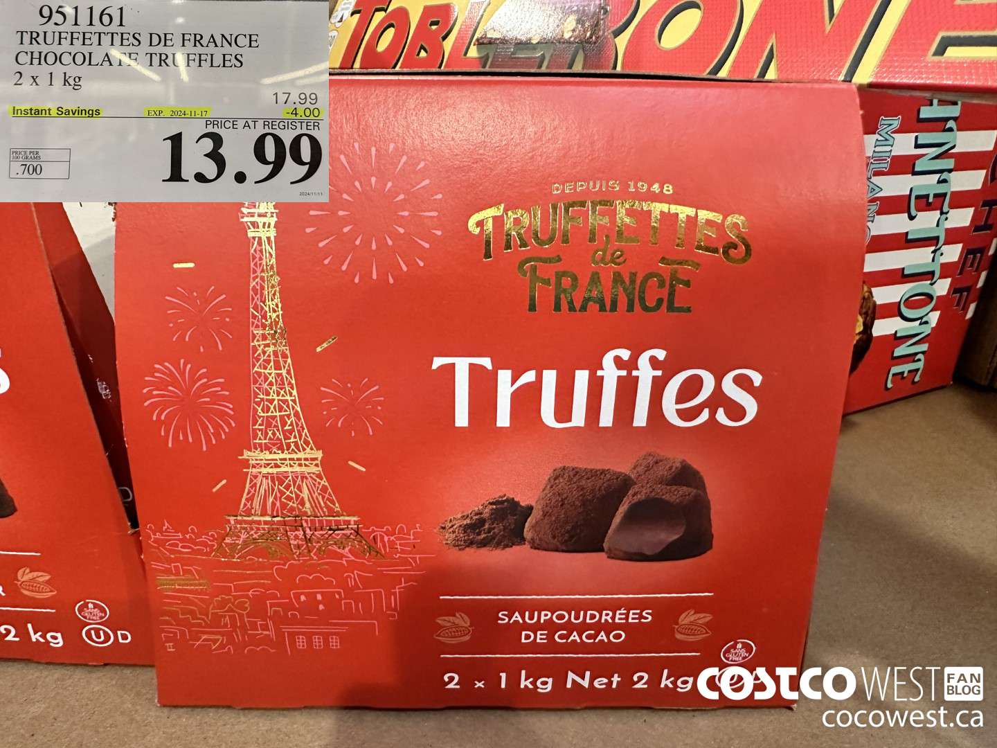951161 TRUFFETTES DE FRANCE CHOCOLATE TRUFFLES 2 x 1kg ($4.00 INSTANT SAVINGS EXPIRES ON 2024-11-17) $13.99