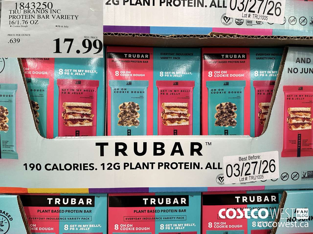 1843250 TRU BRANDS INC PROTEIN BAR VARIETY 16/1.76 OZ $17.99