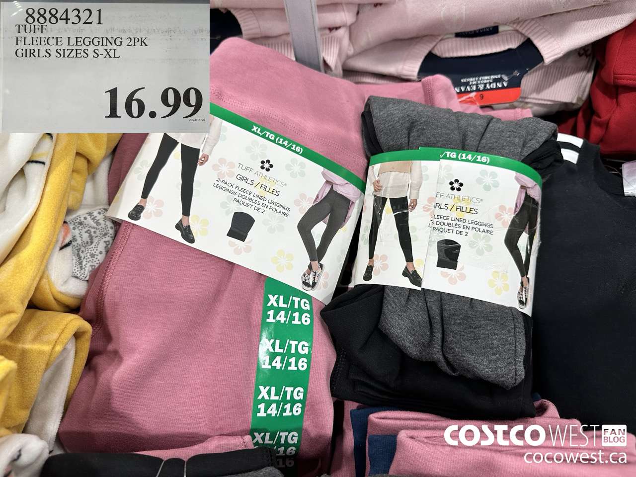 8884321 TUFF FLEECE LEGGING 2PK GIRLS SIZES S-XL $16.99