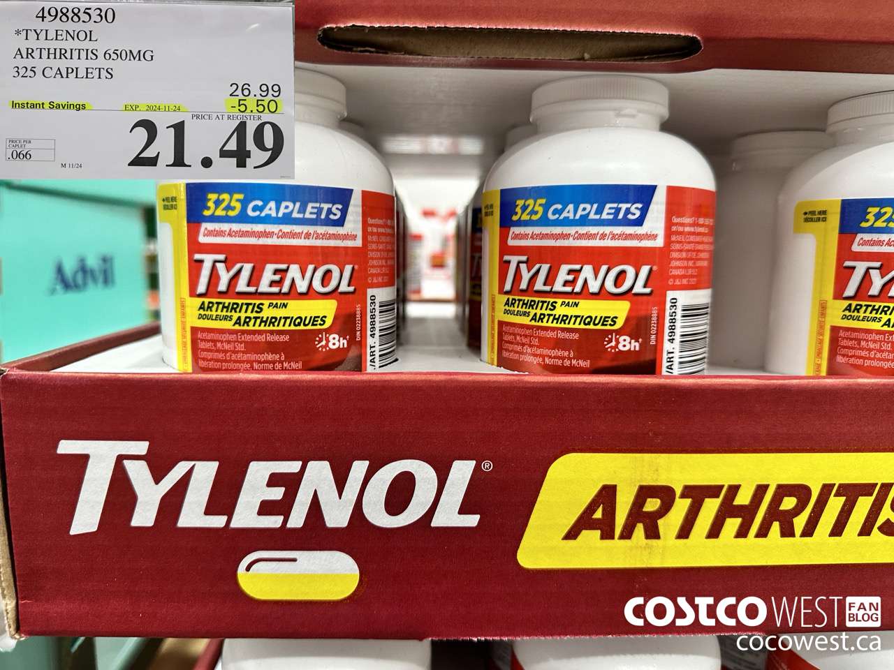 4988530 TYLENOL ARTHRITIS 650MG 325 CAPLETS ($5.50 INSTANT SAVINGS EXPIRES ON 2024-11-24) $21.49
