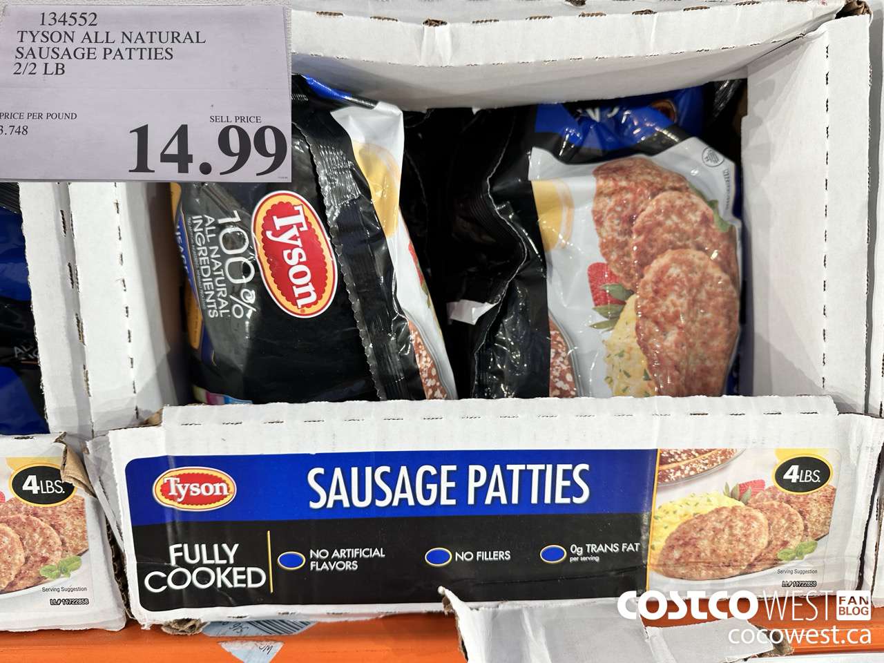 134552 TYSON ALL NATURAL SASUAGE PATTIES 2/2LB $14.99