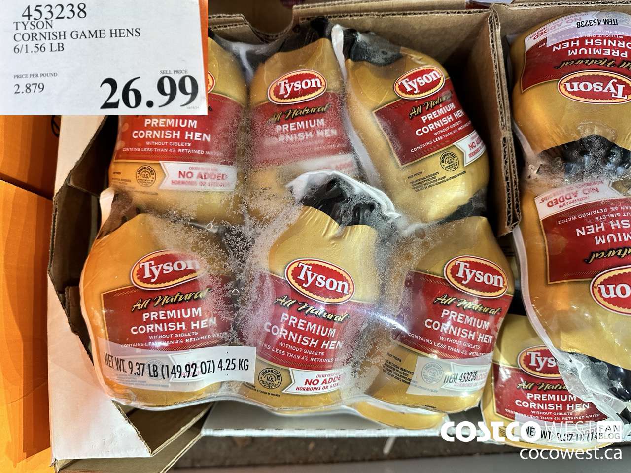 453238 TYSON CORNISH GAME HENS 6/1.56 LB $26.99