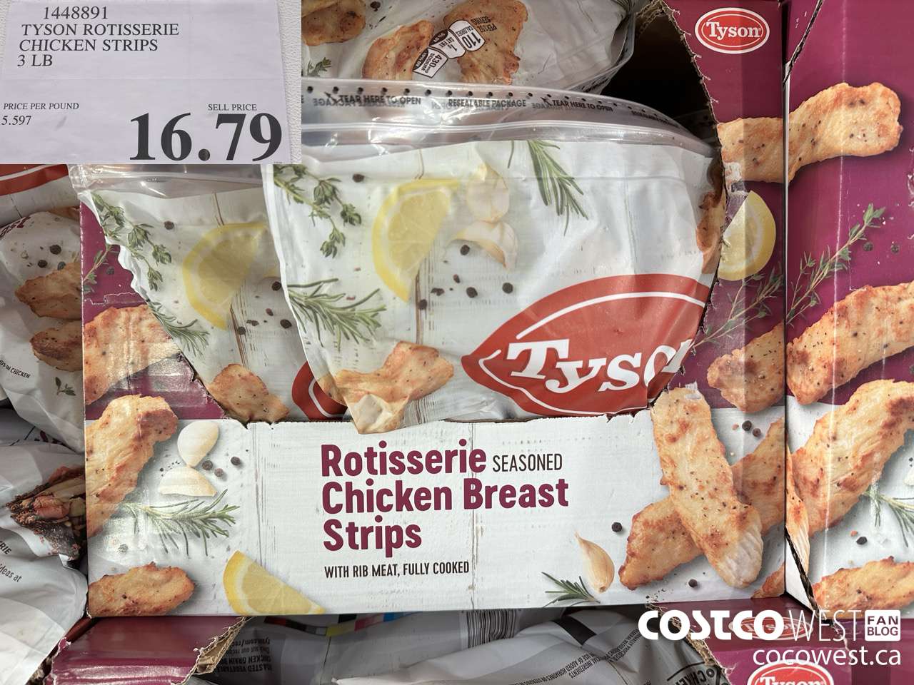 1448891 TYSON ROTISSERIE CHICKEN STRIPS 3 LB  $16.79