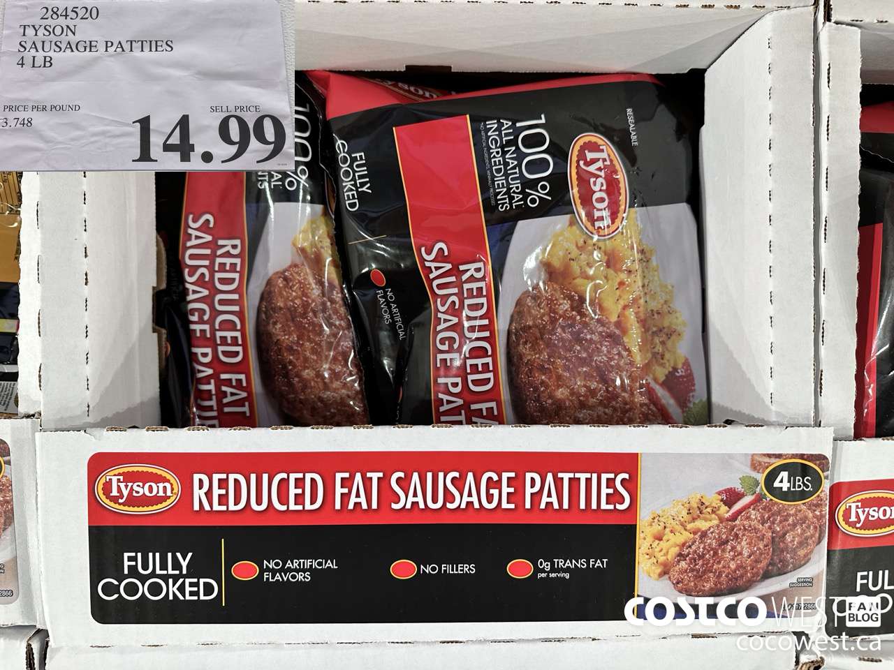 284520 TYSON SAUSAGE PATTIES 4 LB $14.99