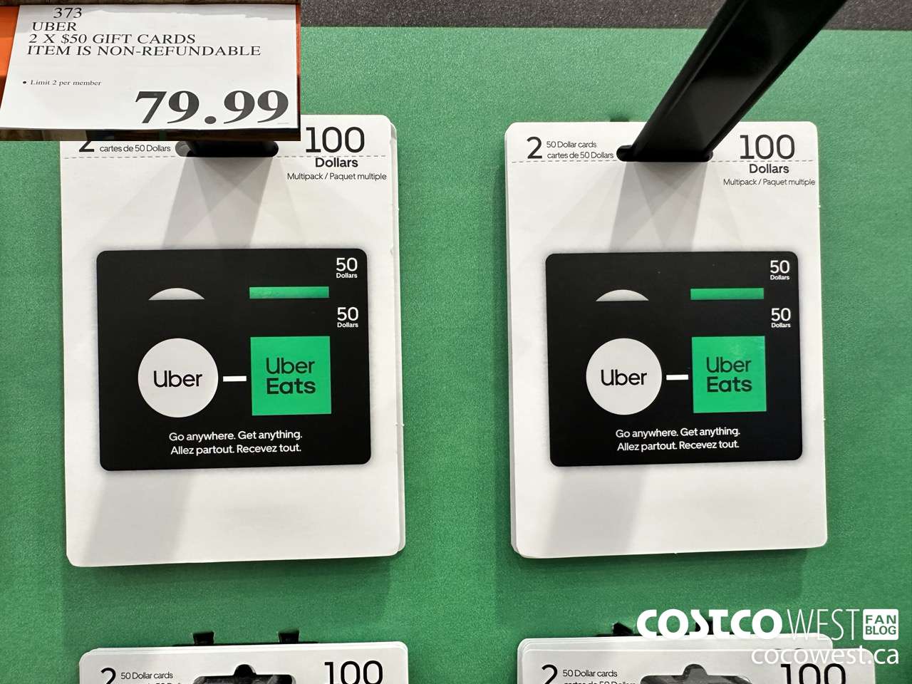 373 UBER 2 X $50 GIFT CARDS ITEM IS NON-REFUNDABLE $79.99