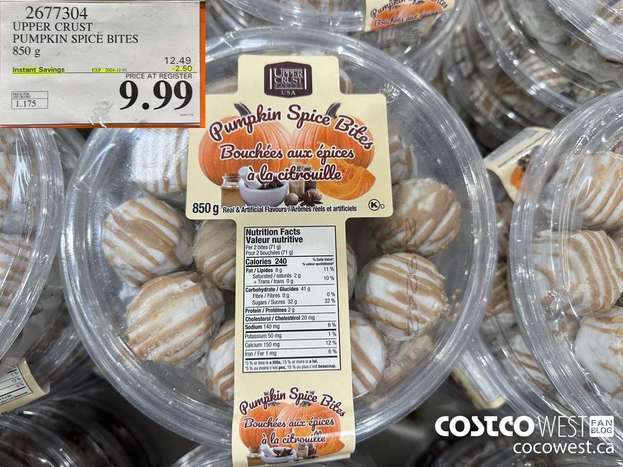 2677304 UPPER CRUST PUMPKIN SPICE BITES 850G ($2.50 INSTANT SAVINGS EXPIRES ON 2024-12-01) $9.99