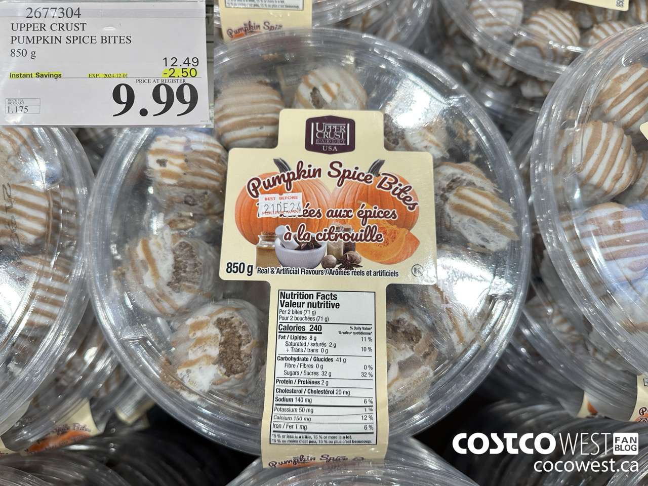 2677304 UPPER CRUST PUMPKIN SPICE BITES 850G ($2.50 INSTANT SAVINGS EXPIRES ON 2024-12-01) $9.99