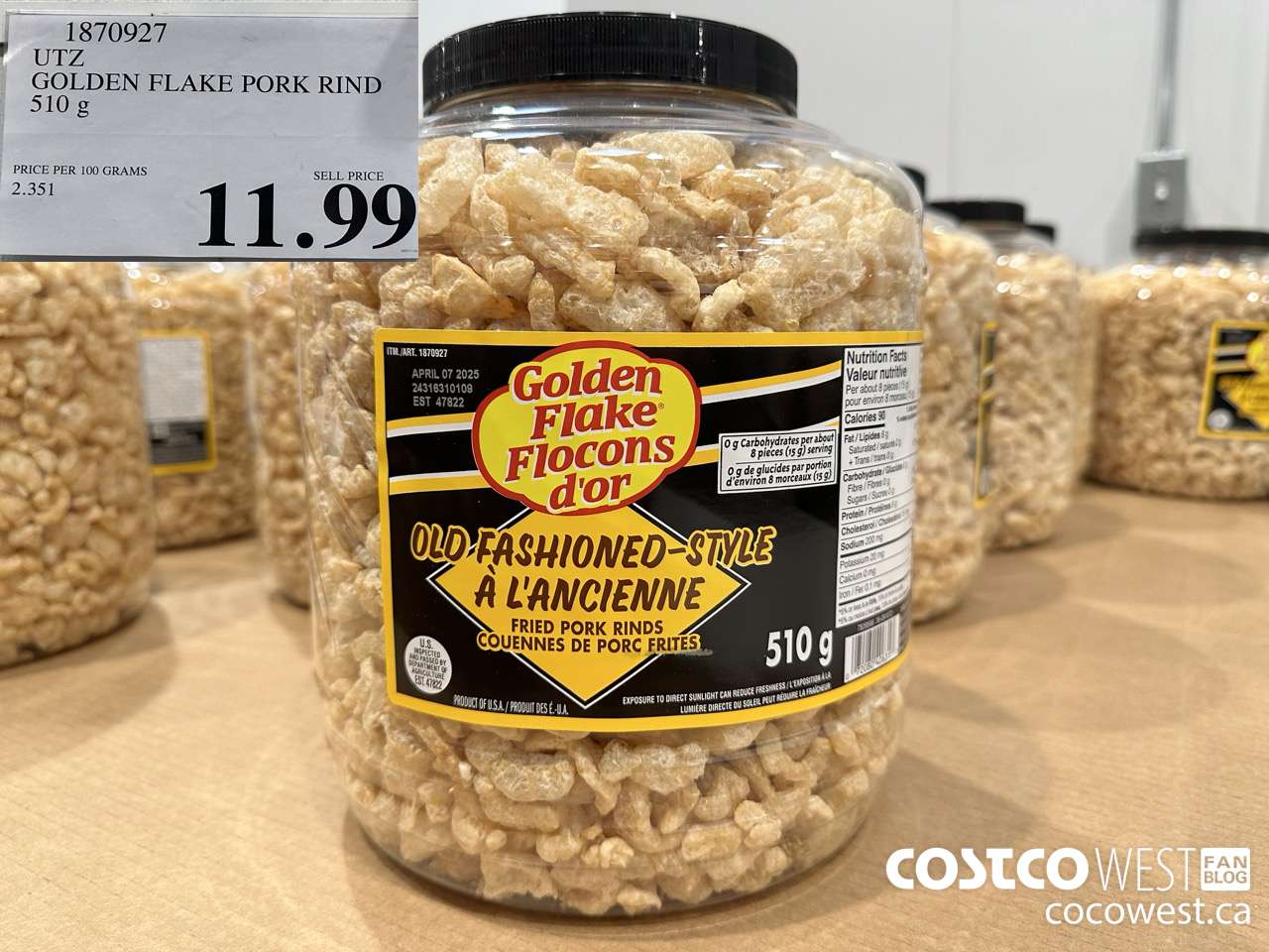 1870927 UTZ GOLDEN FLAKE PORK RIND 510G $11.99