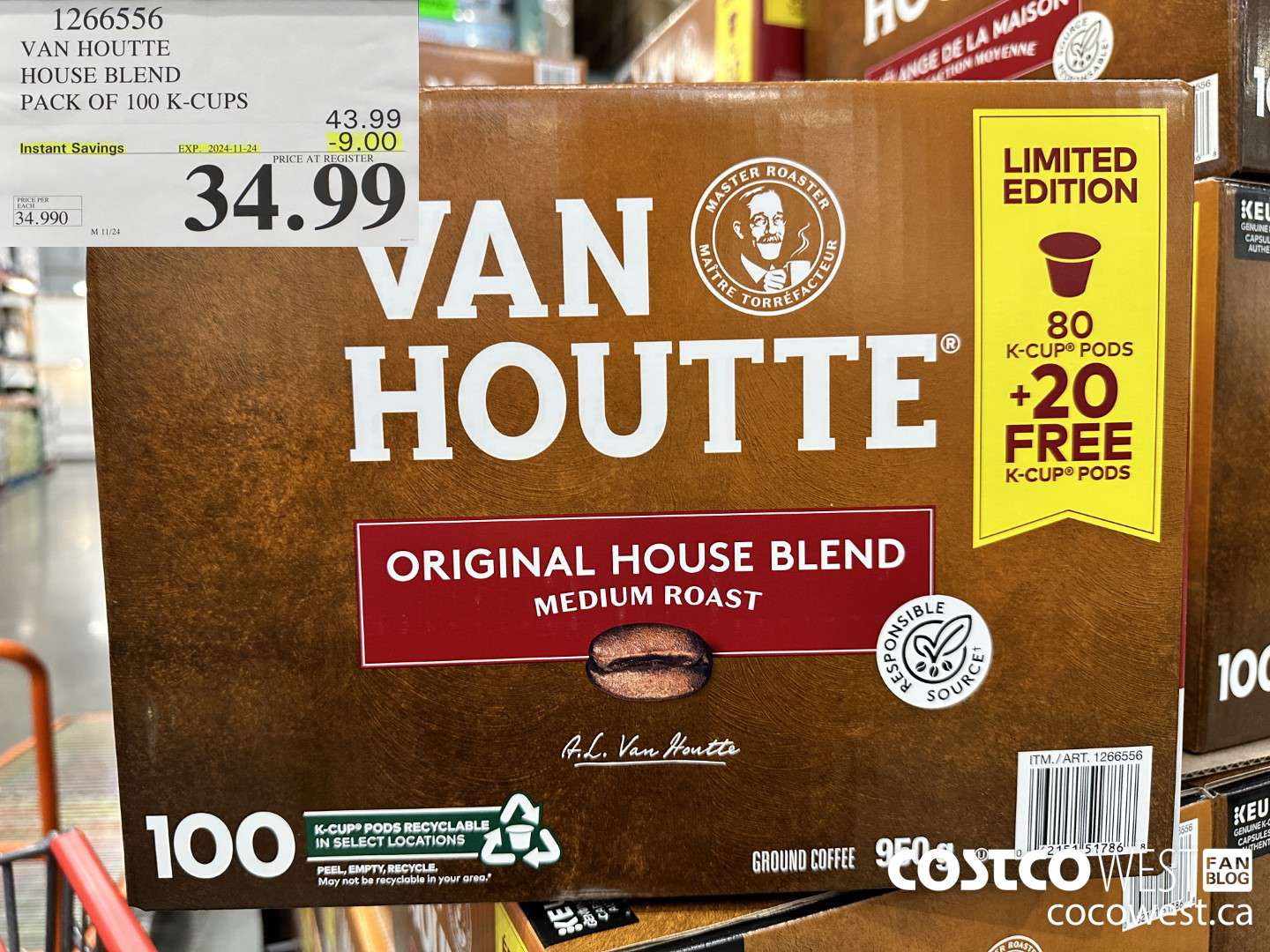 1266556 VAN HOUTTE HOUSE BLEND PACK OF 100 K-CUPS ($9.00 INSTANT SAVINGS EXPIRES ON 2024-11-24) $34.99