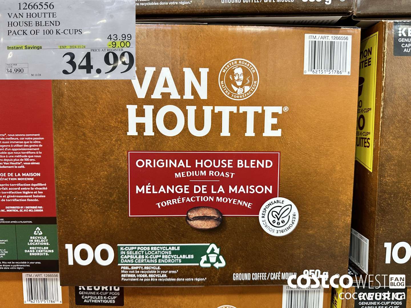 1266556 VAN HOUTTE HOUSE BLEND PACK OF 100 K-CUPS ($9.00 INSTANT SAVINGS EXPIRES ON 2024-11-24) $34.99