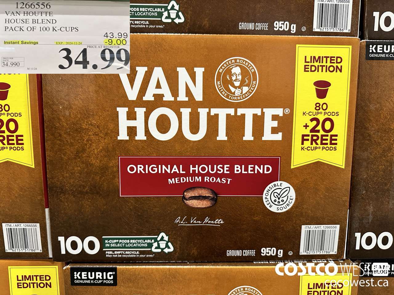 1266556 VAN HOUTTE HOUSE BLEND PACK OF 100 K-CUPS ($9.00 INSTANT SAVINGS EXPIRES ON 2024-11-24) $34.99