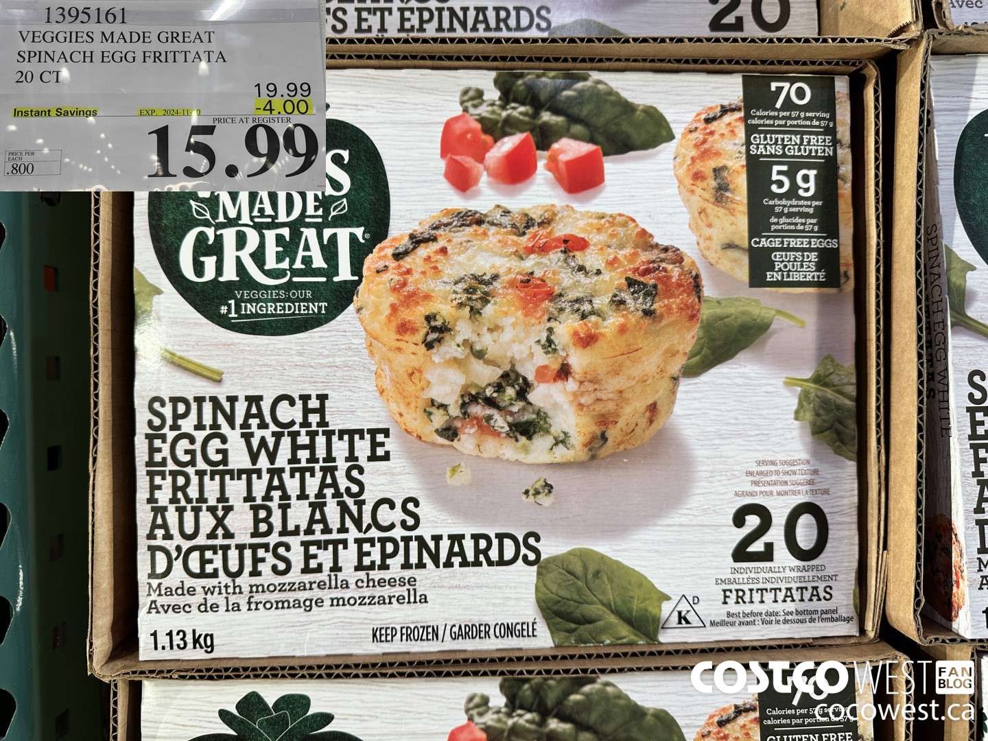1395161 VEGGIES MADE GREAT SPINACH EGG FRITTATA 20 PK ($4.00 INSTANT SAVINGS EXPIRES ON 2024-11-10) $15.99
