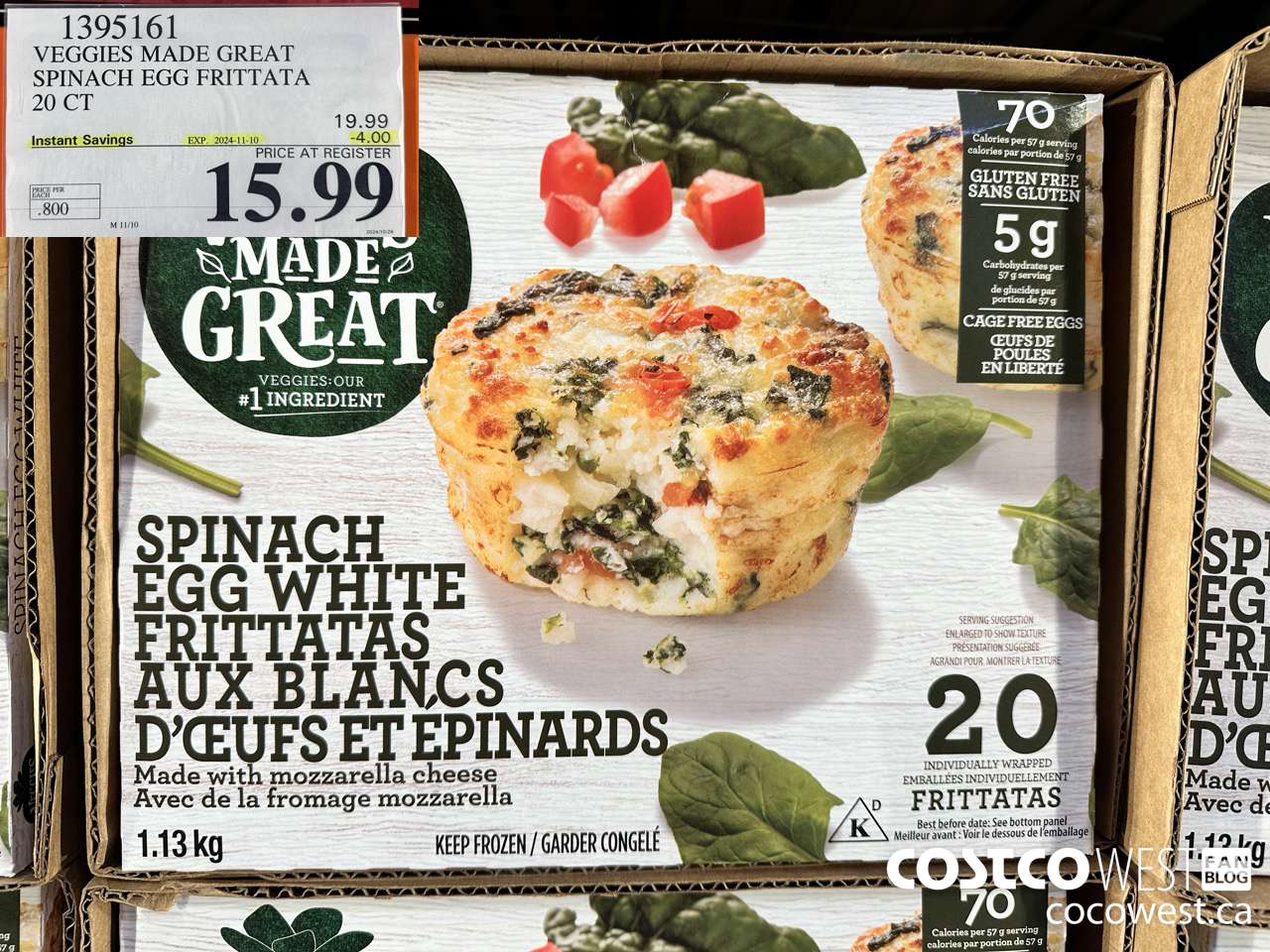 1395161 VEGGIES MADE GREAT SPINACH EGG FRITTATA 20 PK ($4.00 INSTANT SAVINGS EXPIRES ON 2024-11-10) $15.99