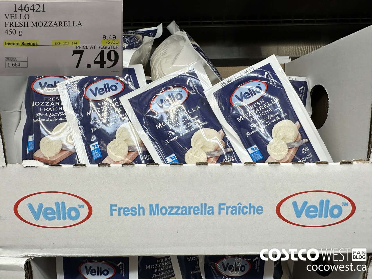 146421 VELLO FRESH MOZZARELLA 450 G ($2.00 INSTANT SAVINGS EXPIRES ON 2024-12-08) $7.49