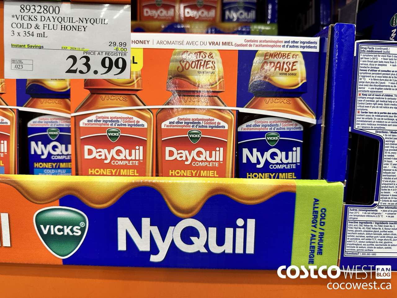 8932800 VICKS DAYQUIIL-NYQUIL COLD & FLU HONEY 3 X 354ML ($6.00 INSTANT SAVINGS EXPIRES ON 2024-11-17) $23.99