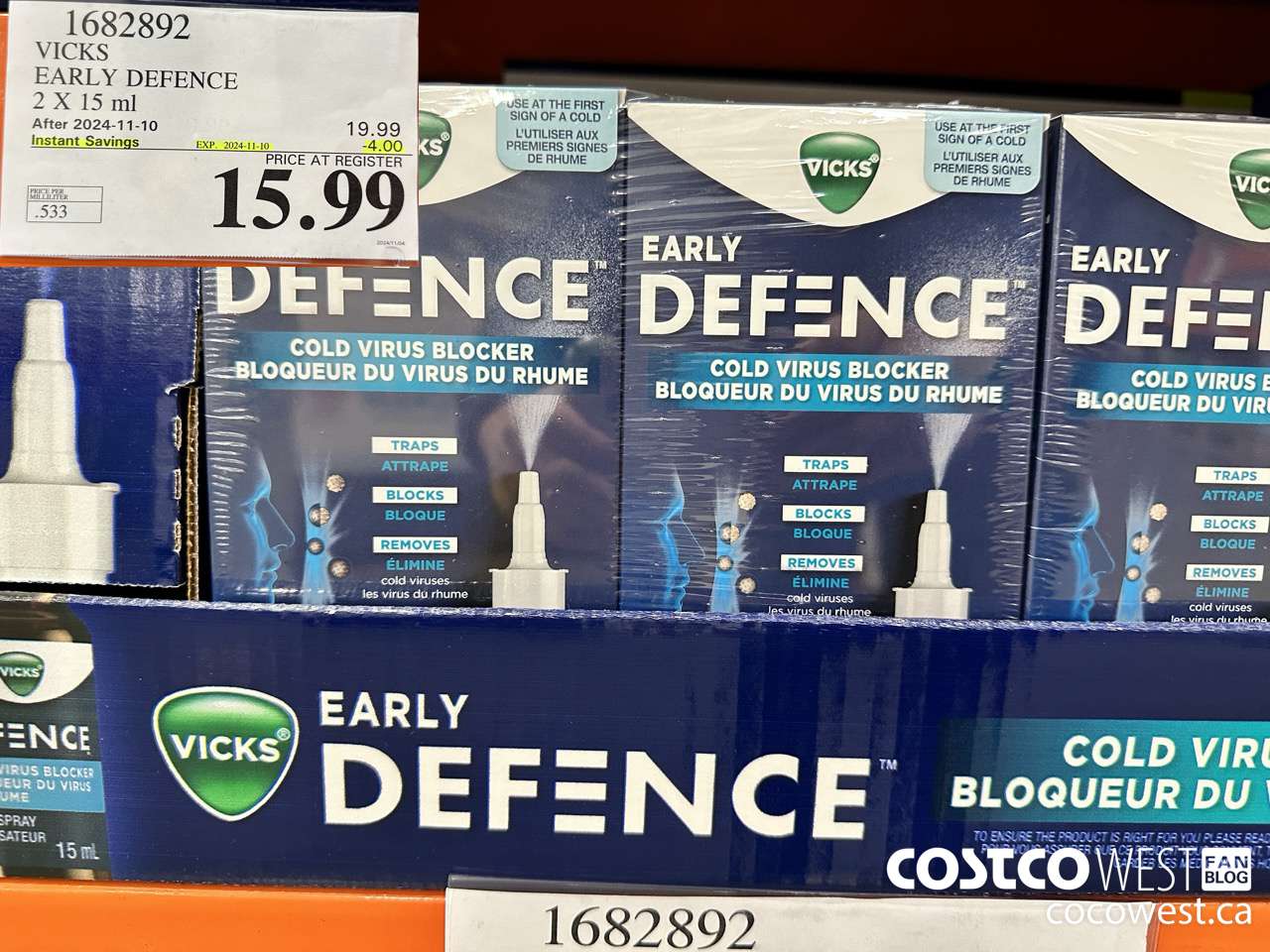 1682892 VICKS EARLY DEFENCE 2 X 15 ML ($4.00 INSTANT SAVINGS EXPIRES ON 2024-11-10) $15.99