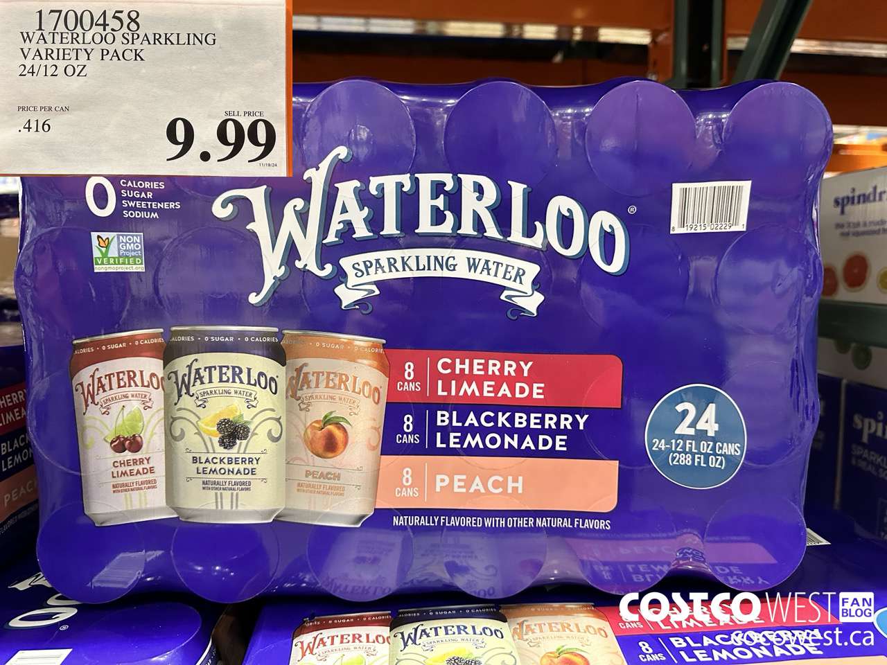1700458 WATERLOO SPARKLING VARIETY PACK 24/12 OZ $9.99