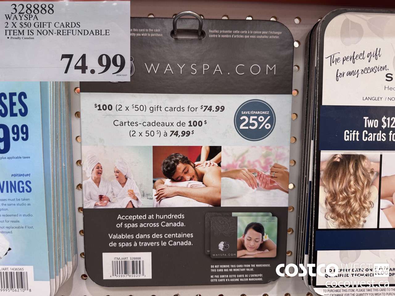 328888 WAYSPA GIFT CARDS 2 X $50 $74.99