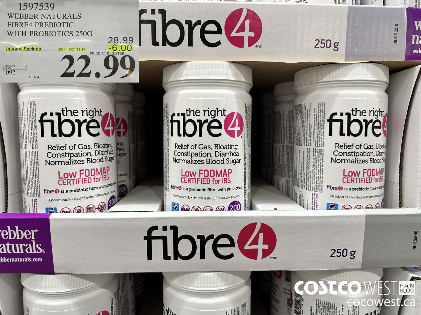 1597539 WEBBER NATURALS FIBRE4 PREBIOTIC WITH PROBIOTICS 250G ($6.00 INSTANT SAVINGS EXPIRES ON 2024-11-24) $22.99