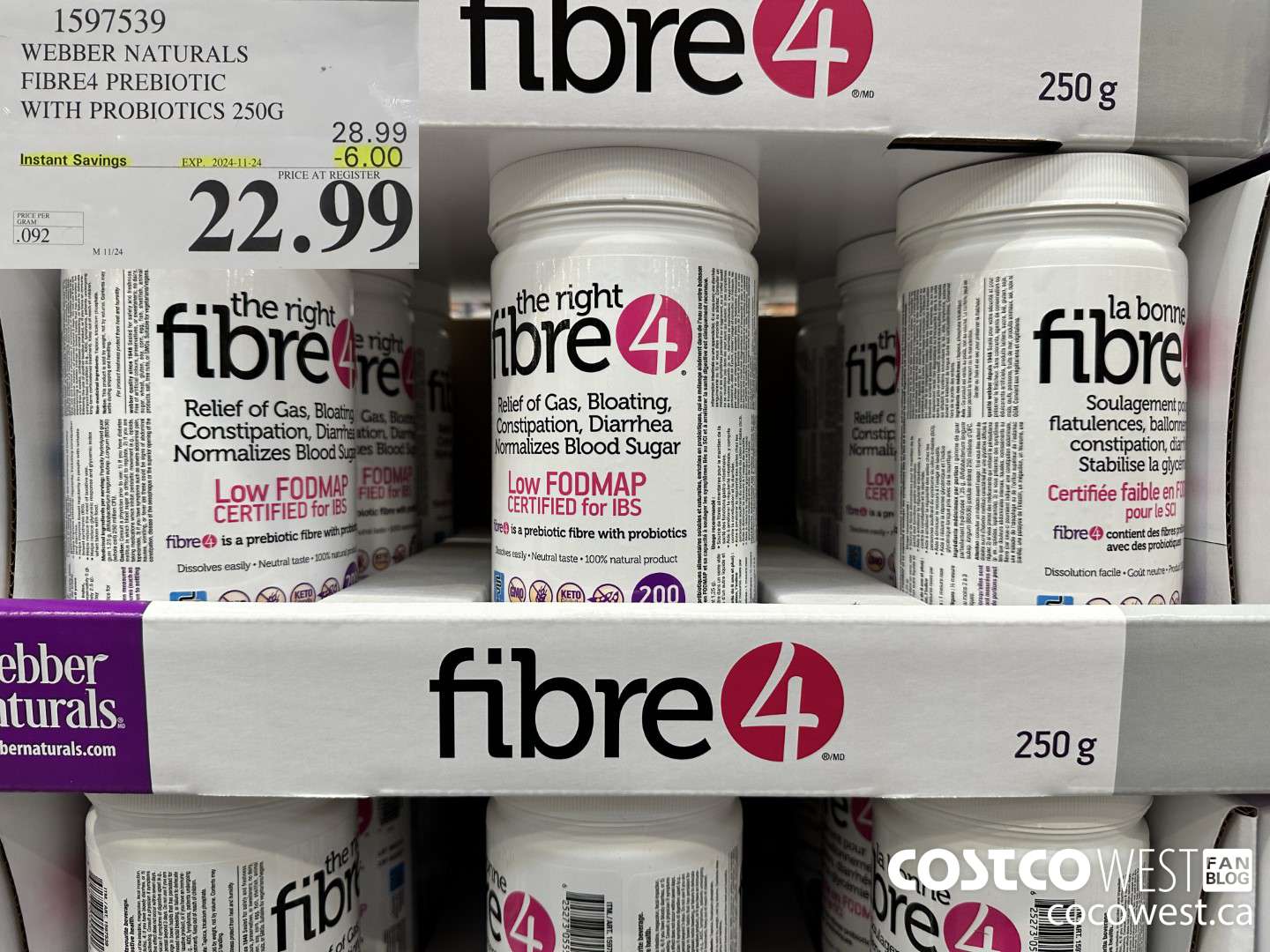 1597539 WEBBER NATURALS FIBRE4 PREBIOTIC WITH PROBIOTICS 250G ($6.00 INSTANT SAVINGS EXPIRES ON 2024-11-24) $22.99
