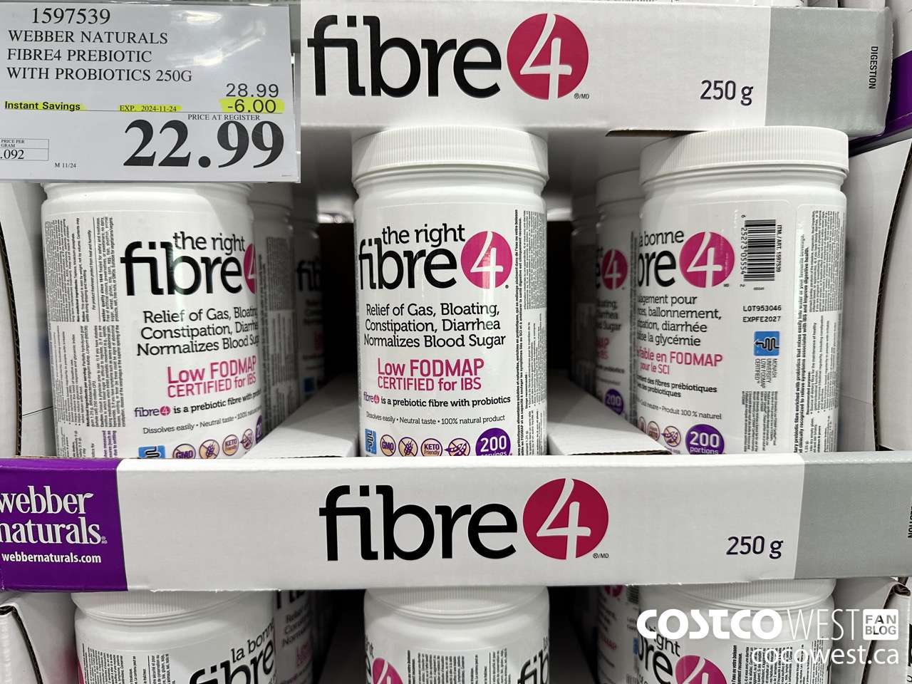1597539 WEBBER NATURALS FIBRE4 PREBIOTIC WITH PROBIOTICS 250G ($6.00 INSTANT SAVINGS EXPIRES ON 2024-11-24) $22.99