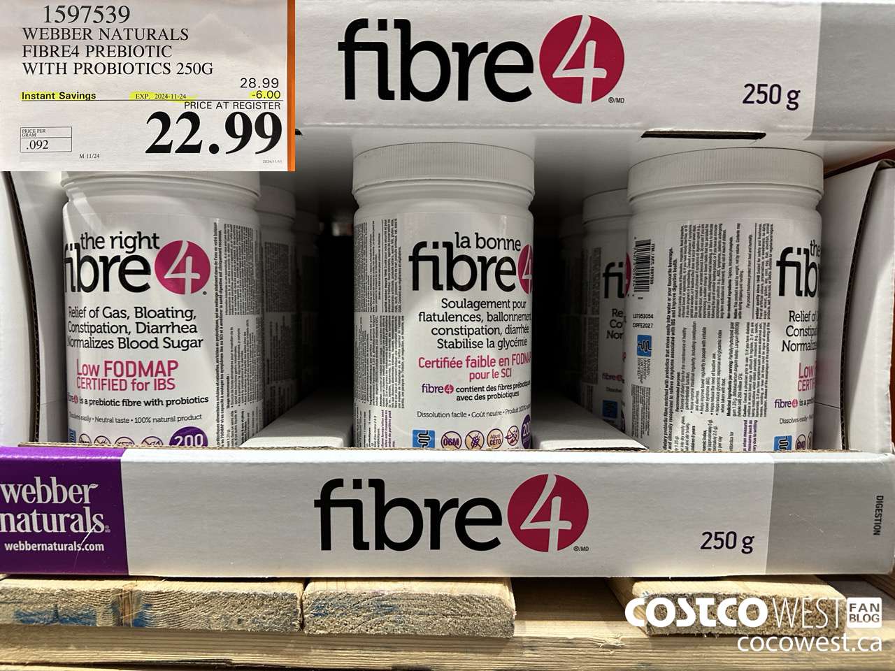 1597539 WEBBER NATURALS FIBRE4 PREBIOTIC WITH PROBIOTICS 250G ($6.00 INSTANT SAVINGS EXPIRES ON 2024-11-24) $22.99