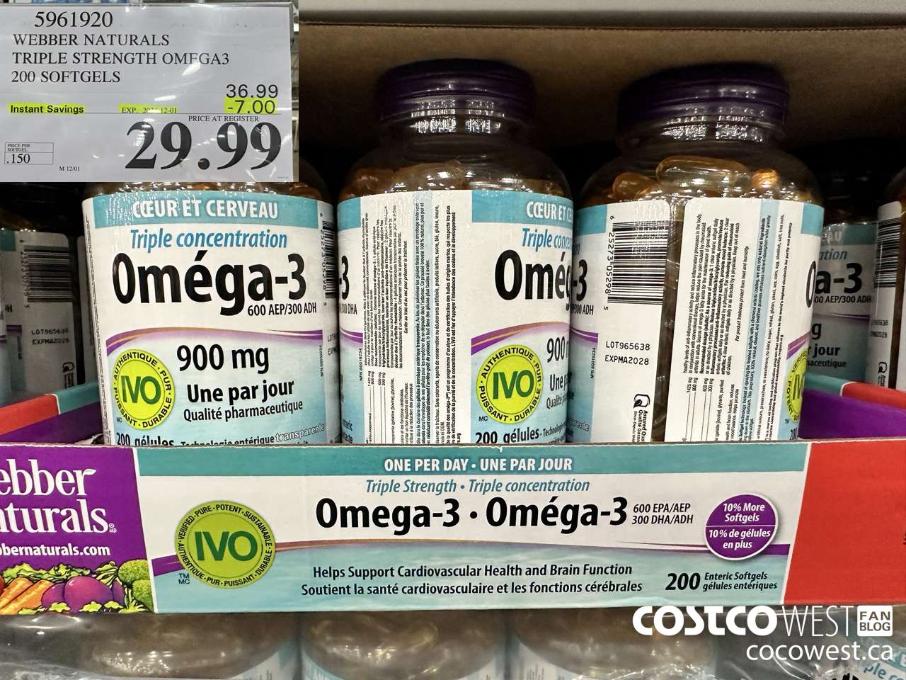 5961920 WEBBER NATURALS TRIPLE STRENGTH OMEGA3 200 SOFTGELS ($7.00 INSTANT SAVINGS EXPIRES ON 2024-12-01) $29.99