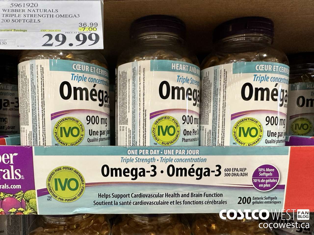 5961920 WEBBER NATURALS TRIPLE STRENGTH OMEGA3 200 SOFTGELS ($7.00 INSTANT SAVINGS EXPIRES ON 2024-12-01) $29.99