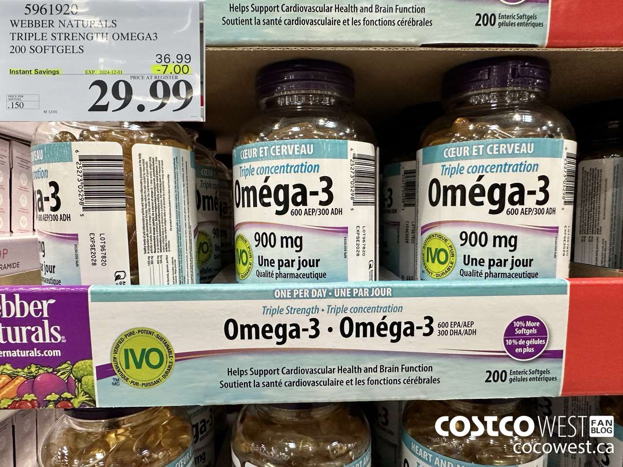 5961920 WEBBER NATURALS TRIPLE STRENGTH OMEGA3 200 SOFTGELS ($7.00 INSTANT SAVINGS EXPIRES ON 2024-12-01) $29.99