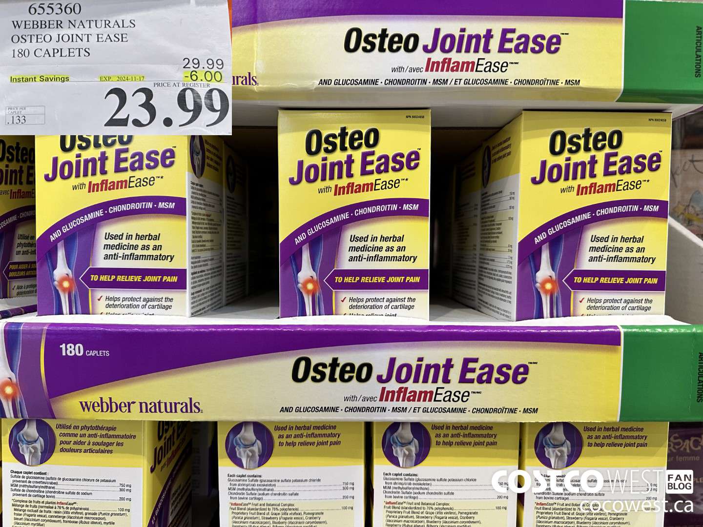 655360 WEBBER NAURALS OSTEO JOINT EASE 180 CAPLETS ($6.00 INSTANT SAVINGS EXPIRES ON 2024-11-17) $23.99