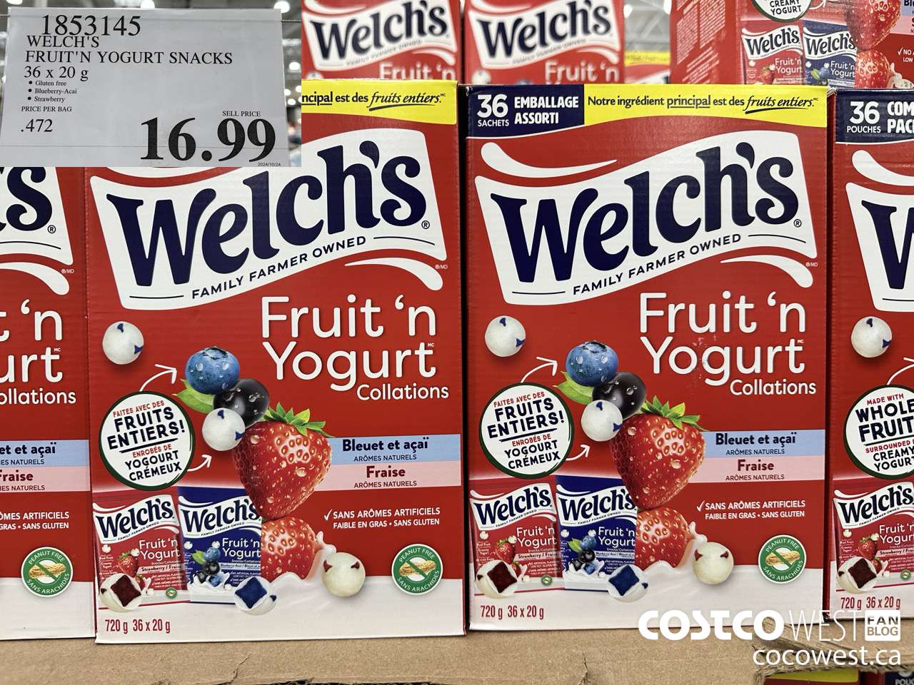 1853145 WELCH'S FRUIT'N YOGURT SNACKS 36 X 20G $16.99