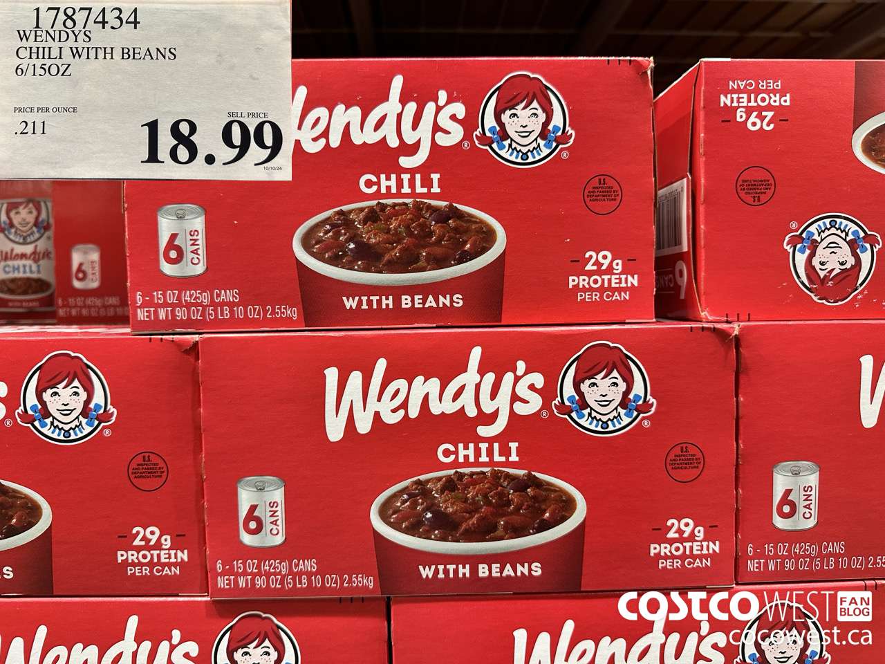 1787434 WENDYS CHILI WITH BEANS 6/15 OZ $18.99