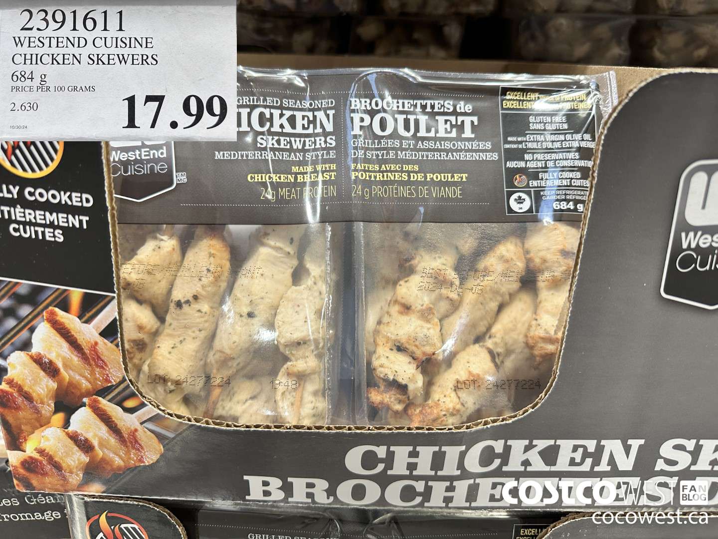2391611 WESTERN CUISINE CHICKEN SKEWERS 684G $17.99