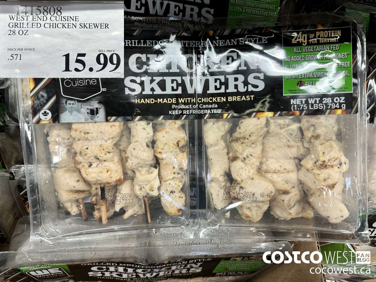 1415808 WEST END GRILLED CHICKEN SKEWER 28 OZ $15.99