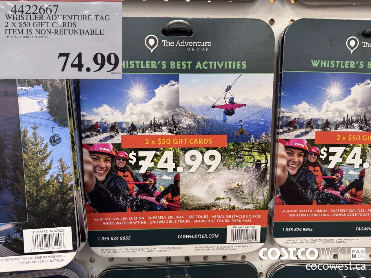 4422667 WHISTLER ADVENTURE TAG 2 X$50 GIFT CARDS $74.99