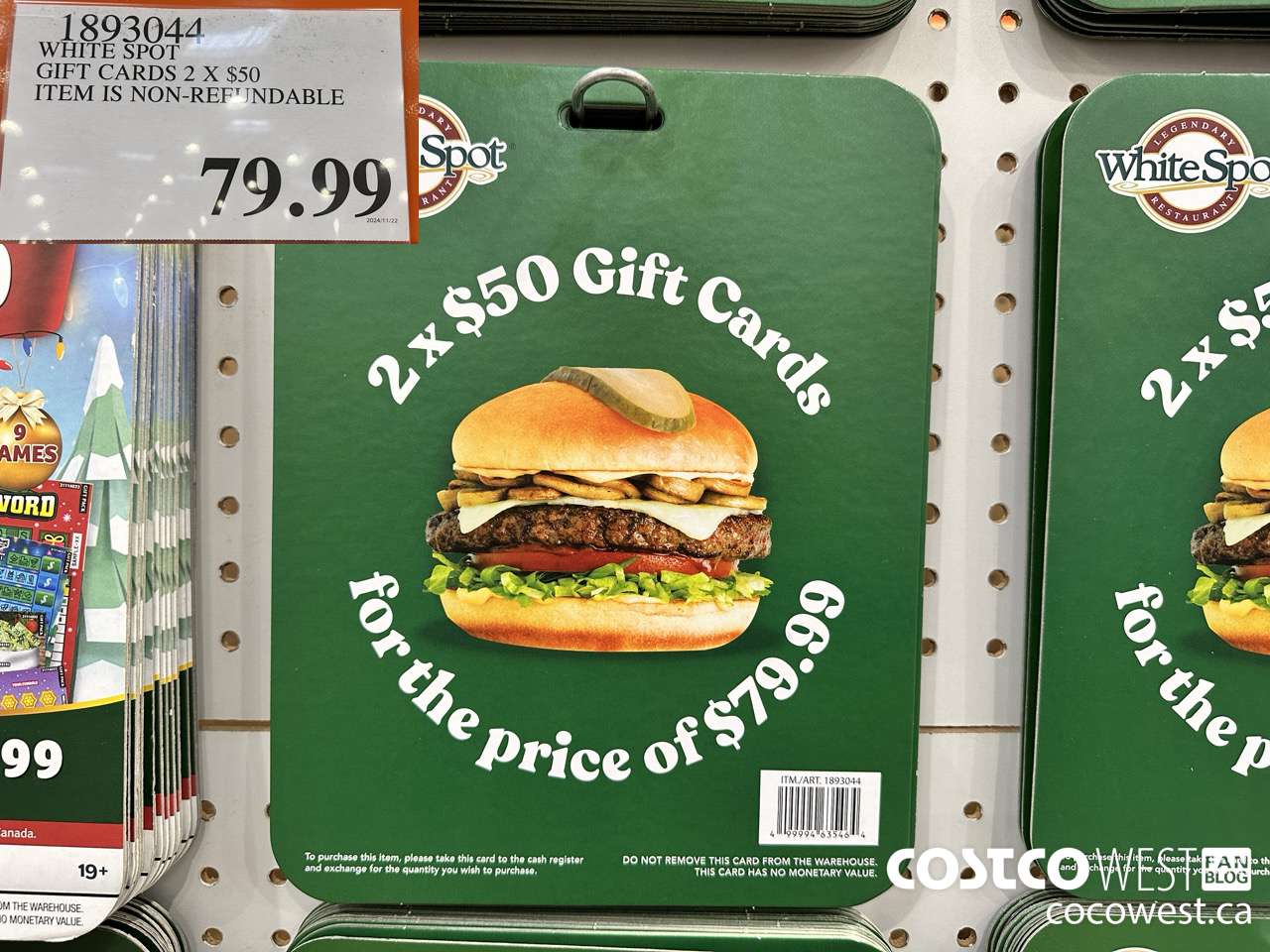 1893044 WHITE SPOT GIFT CARDS 2 X $50 ITEM IS NON-REFUNDABLE $79.99