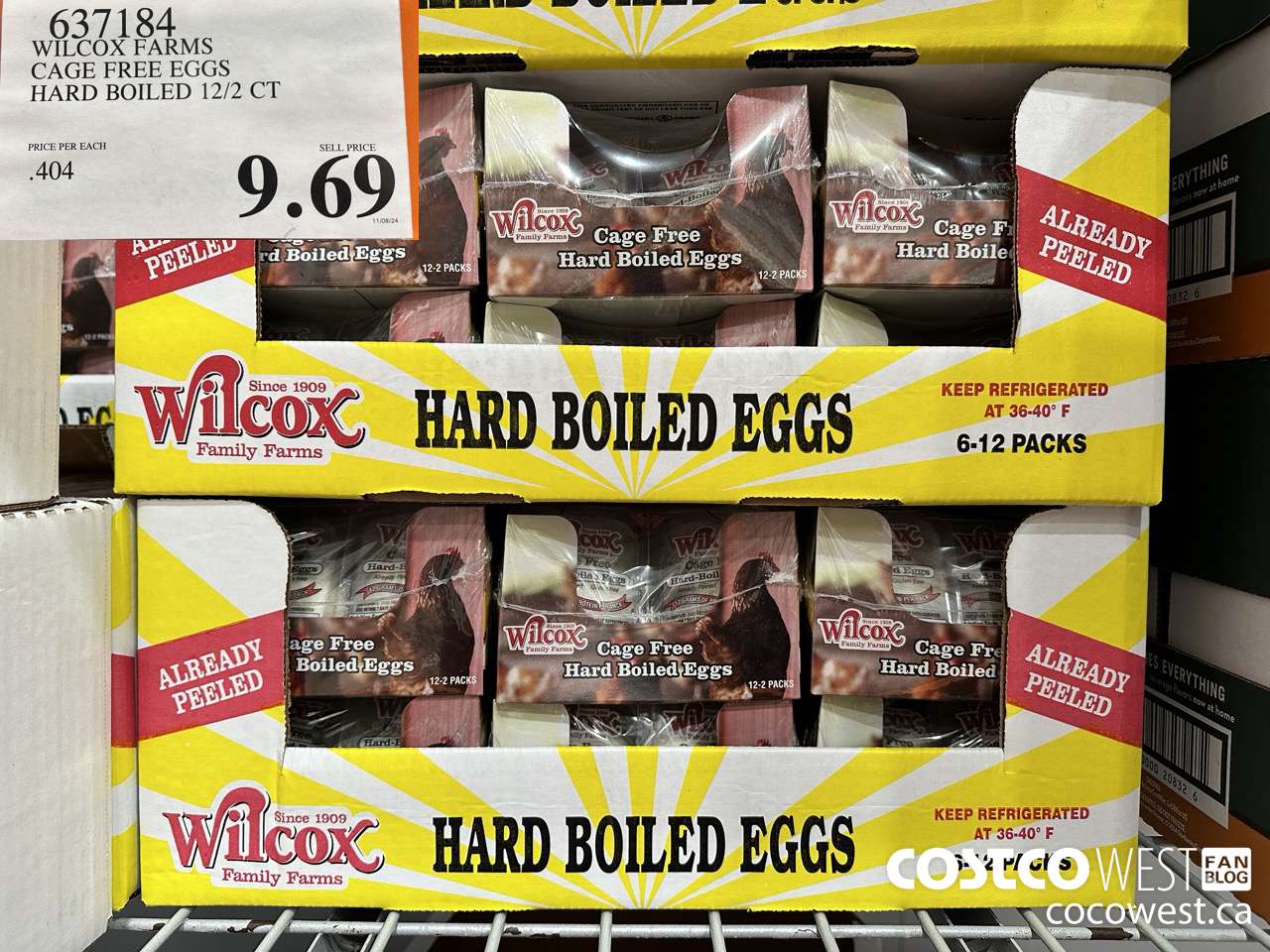 637184 WILCOX FARMS CAGE FREE EGGS HARD BOILED 12/2 CT $9.69