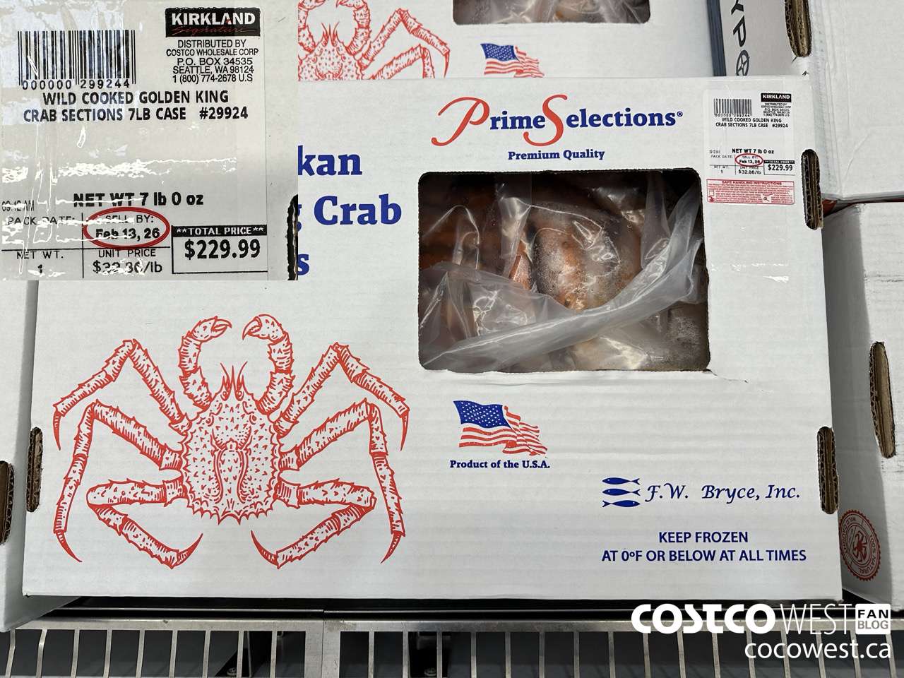 29924 WILD COOKED GOLDEN KING CRAB SECTIONS 7LB CASE PER LB $32.36