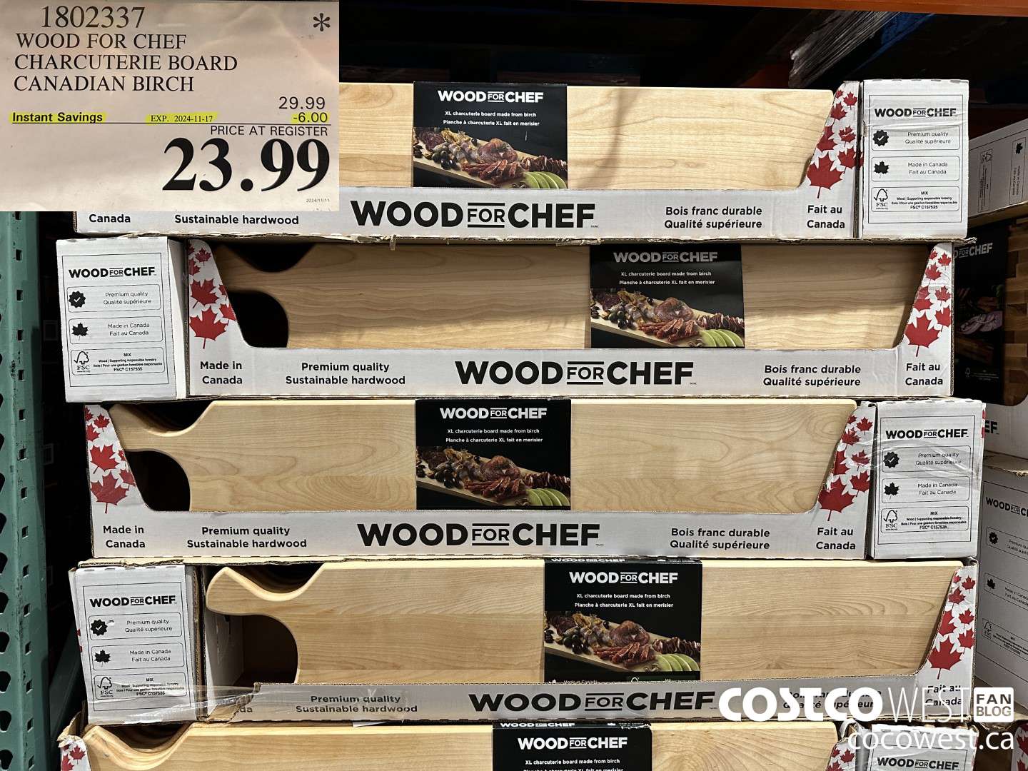 1802337 WOOD FOR CHEF CHARCUTERIE BOARD FSC CANADIAN BIRCH ($6.00 INSTANT SAVINGS EXPIRES ON 2024-11-17) $23.99