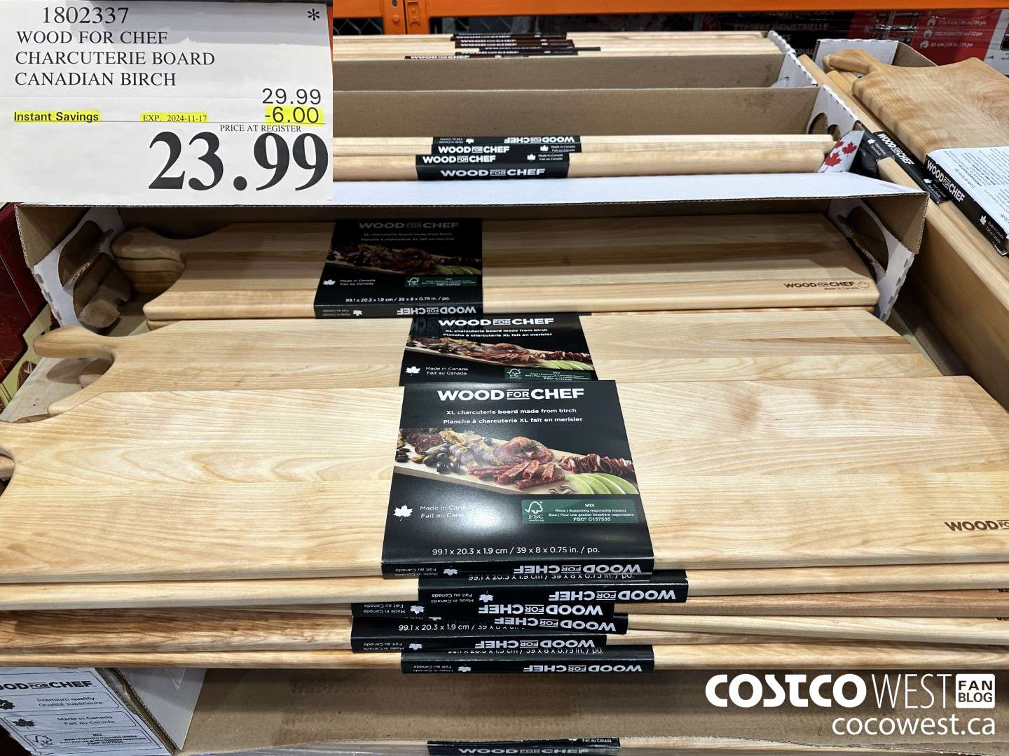 1802337 WOOD FOR CHEF CHARCUTERIE BOARD FSC CANADIAN BIRCH ($6.00 INSTANT SAVINGS EXPIRES ON 2024-11-17) $23.99