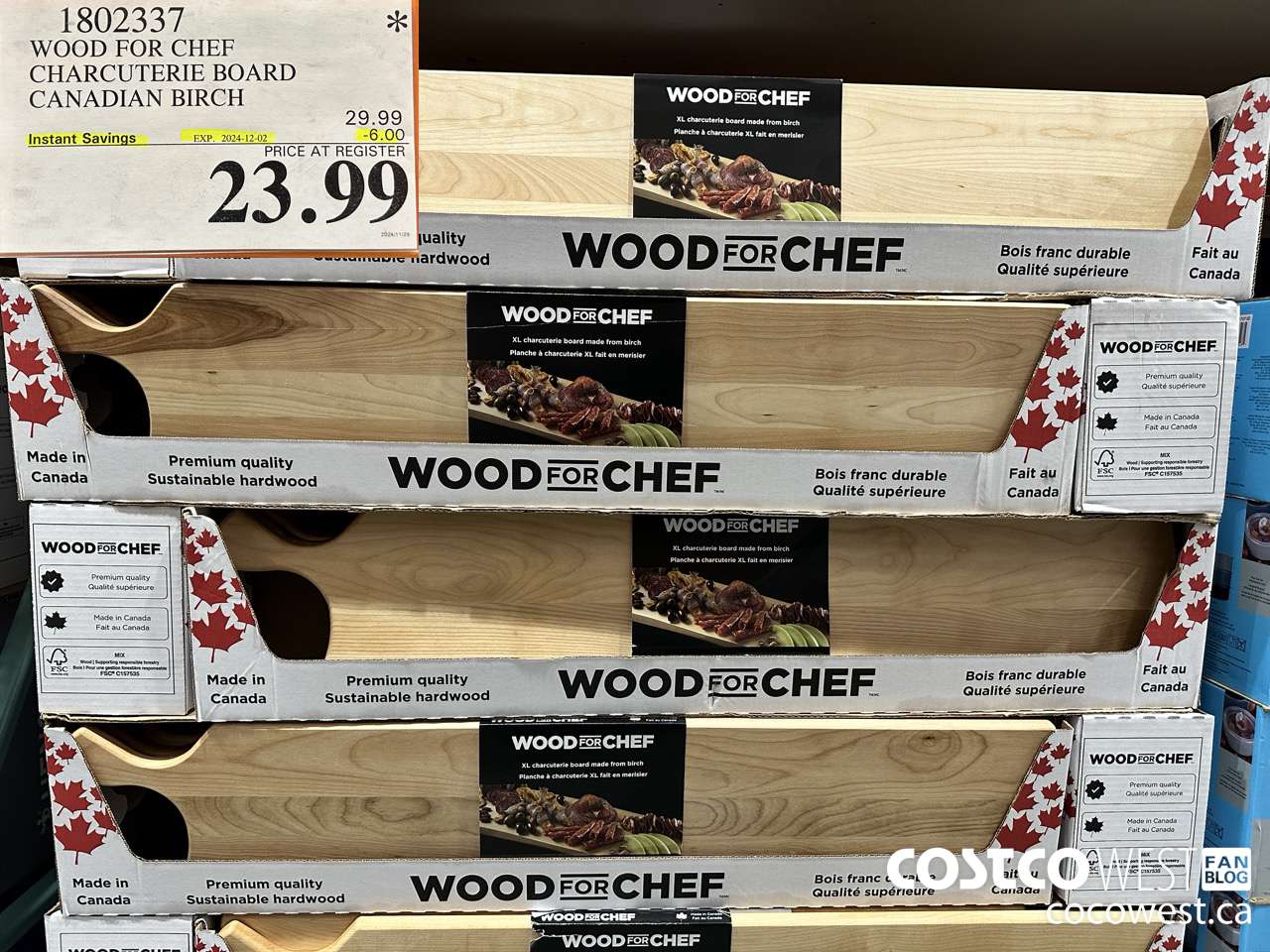 1802337 WOOD FOR CHEF CHARCUTERIE BOARD FSC CANADIAN BIRCH ($6.00 INSTANT SAVINGS EXPIRES ON 2024-12-02) $23.99