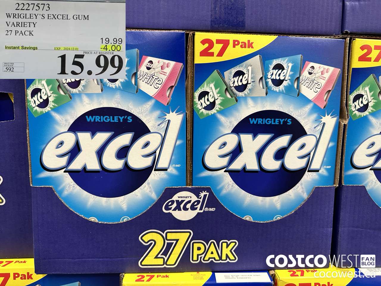 2227573 WRIGLEY'S EXCEL GUM VARIETY 27 PACK ($4.00 INSTANT SAVINGS EXPIRES ON 2024-12-01) $15.99