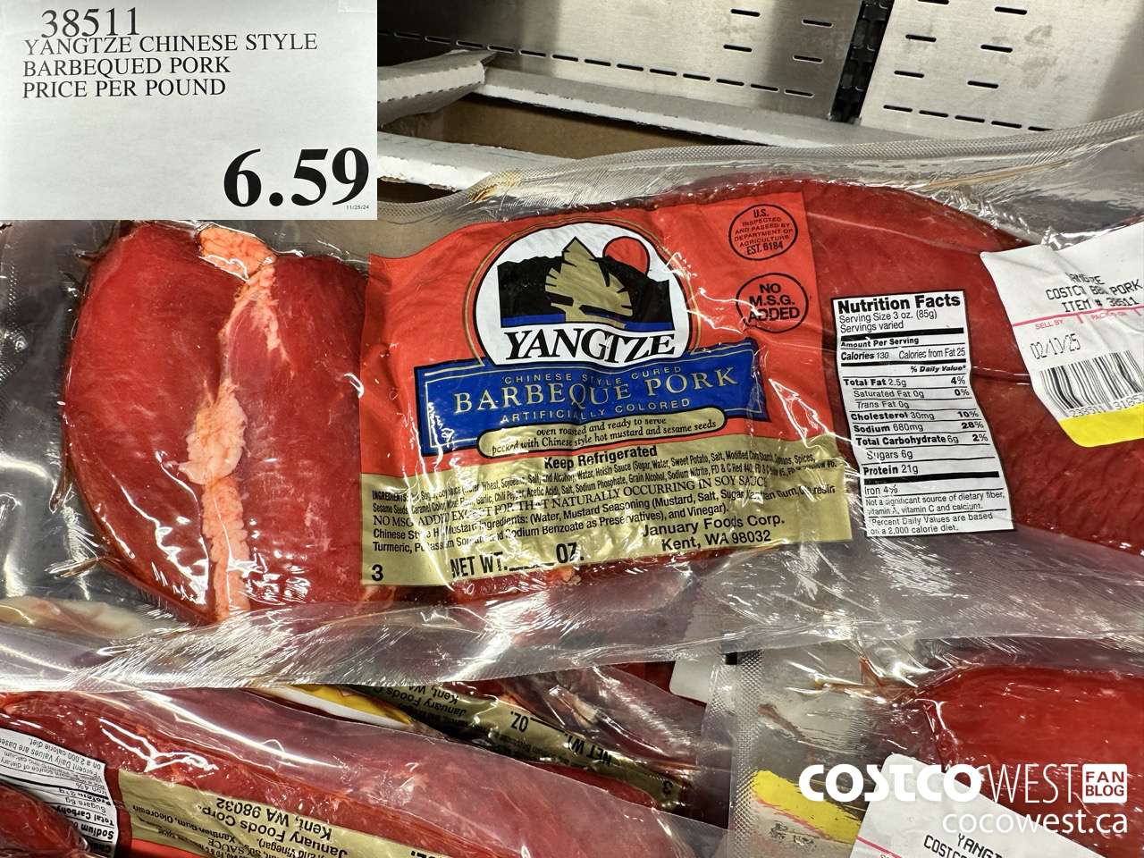 38511 YANGTZE CHINESE STYLE BARBEQUED PORK PRICE PER POUND  $6.59