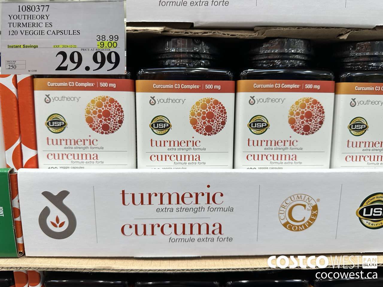 1080377 YOUTHEORY TURMERIC ES 120 VEGGIE CAPSULES ($9.00 INSTANT SAVINGS EXPIRES ON 2024-12-22) $29.99