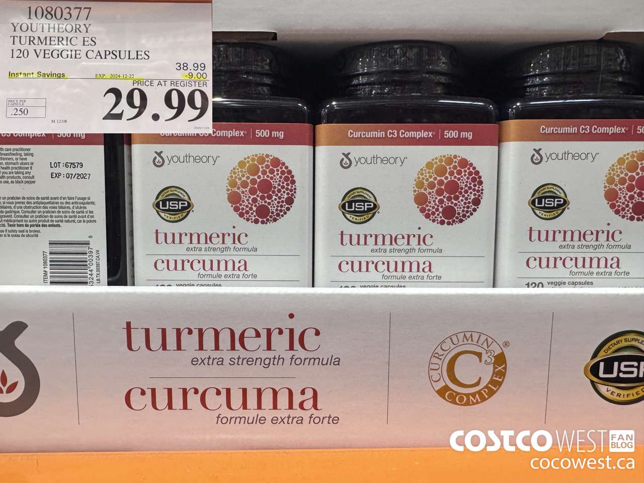 1080377 YOUTHEORY TURMERIC ES 120 VEGGIE CAPSULES ($9.00 INSTANT SAVINGS EXPIRES ON 2024-12-22) $29.99