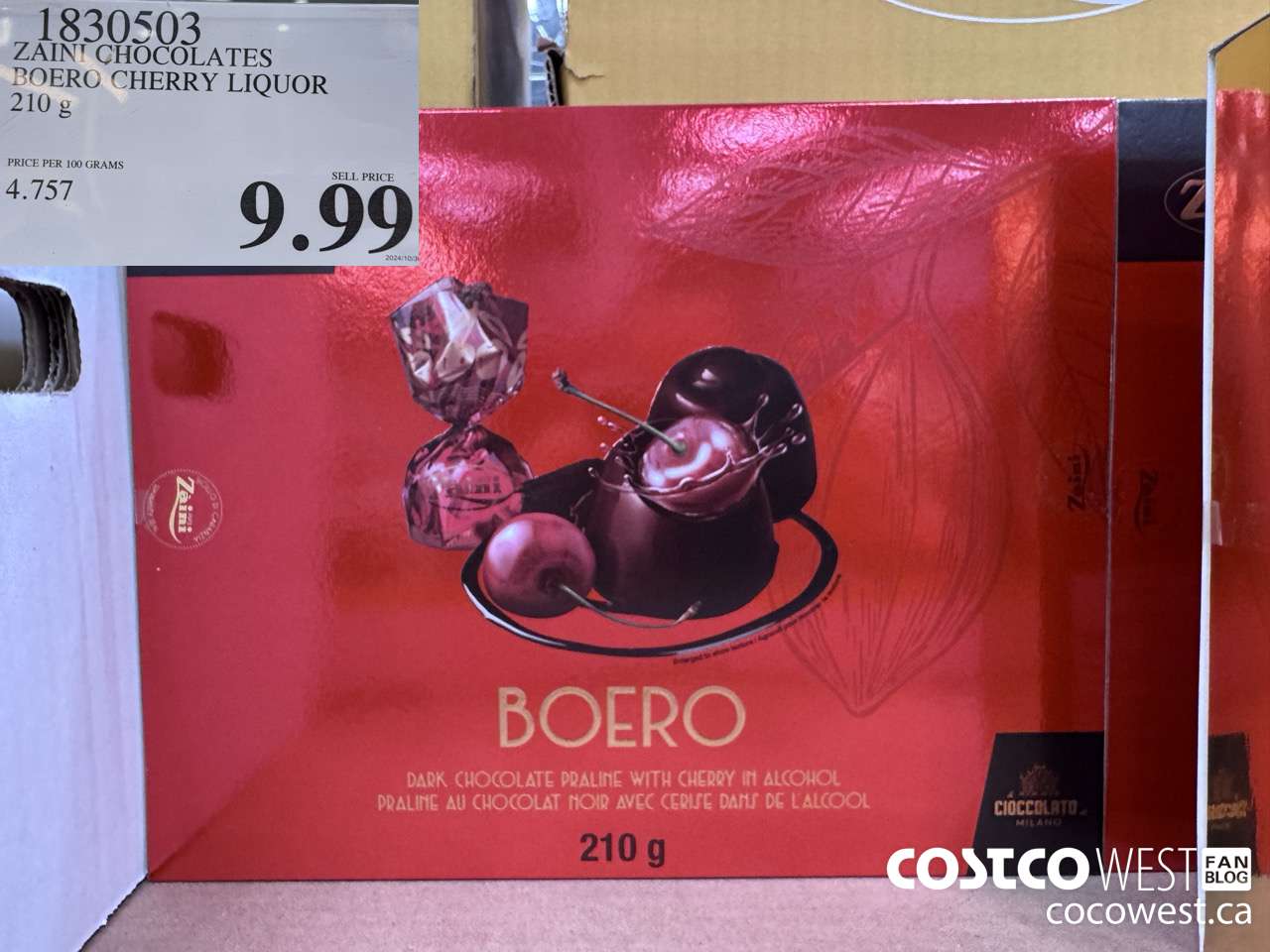 1830503 ZAINI CHOCOLATES BOERO CHERRY LIQUOR 210G $9.99