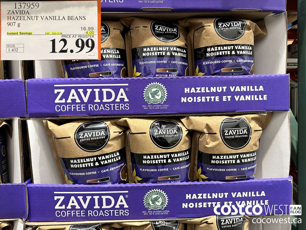 137959 ZAVIDA HAZELNUT VANILLA BEANS 907 g ($4.00 INSTANT SAVINGS EXPIRES ON 2024-12-08) $12.99